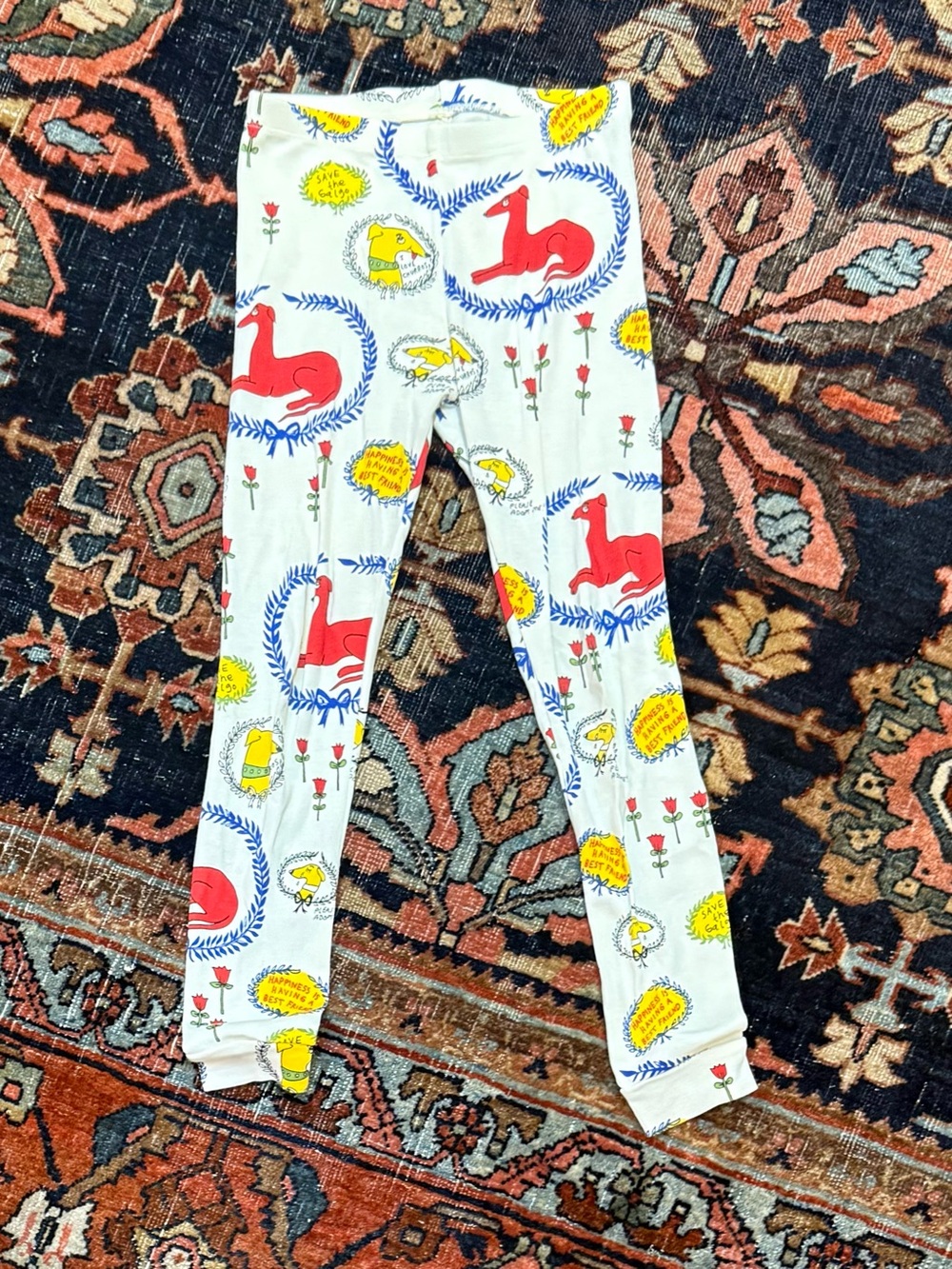 Mini Rodini White Leggings with Red and Yellow Animal Motifs Size 116/122